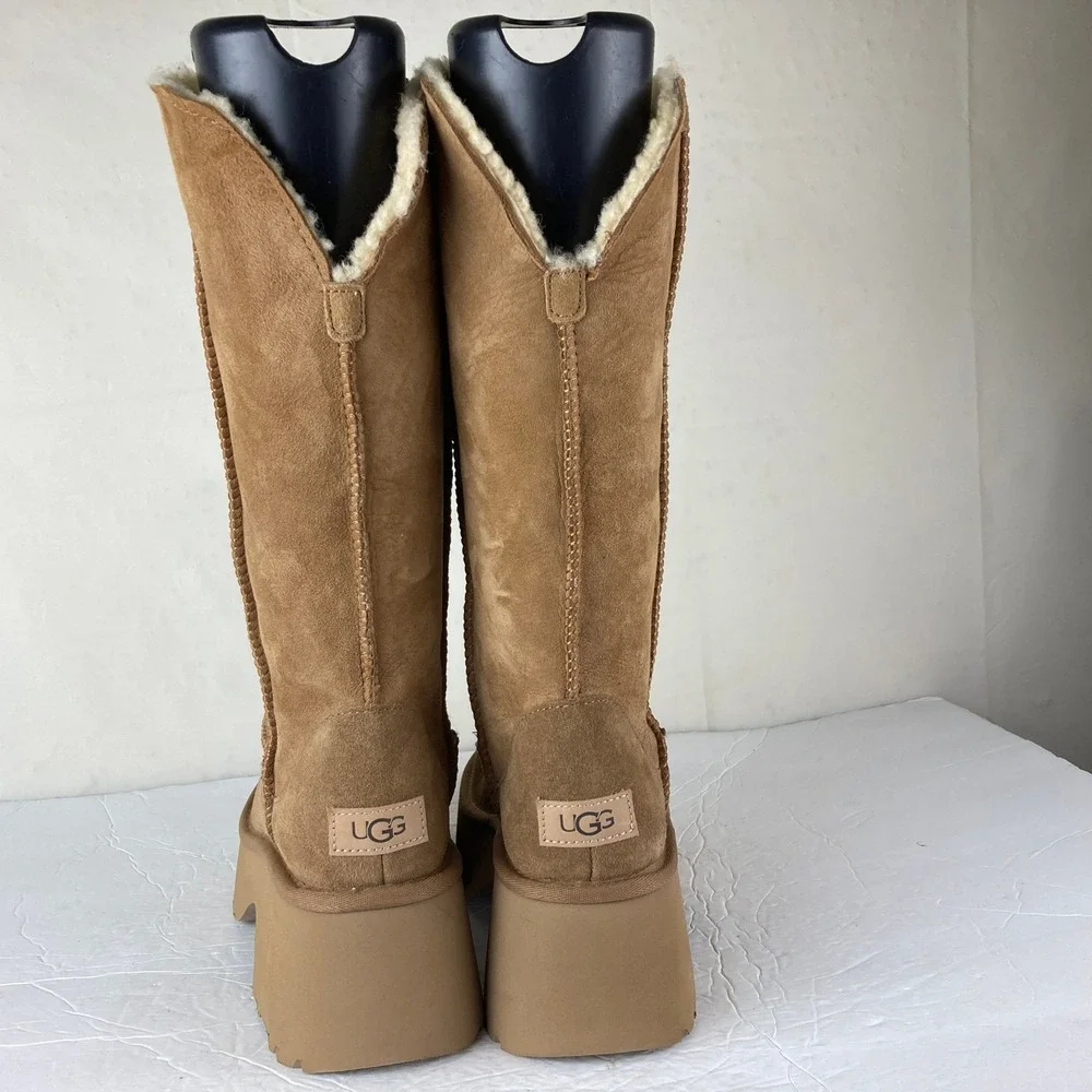 NEW UGG New‎ Heights Tall pr Fold Over Platform Boots Women 8 Suede Leather $260